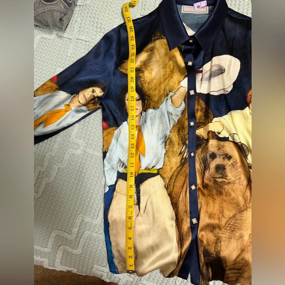 Double D Ranch Button-Up Shirt with Print in Navy and Cream - Picture 4 of 6